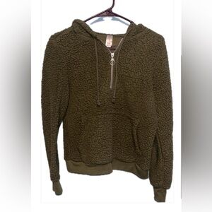 No Boundaries Olive Green Sherpa Hoodie